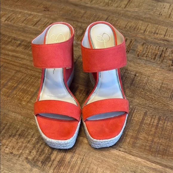 Jessica Simpson like-new orange wedge sandals - Picture 2 of 6